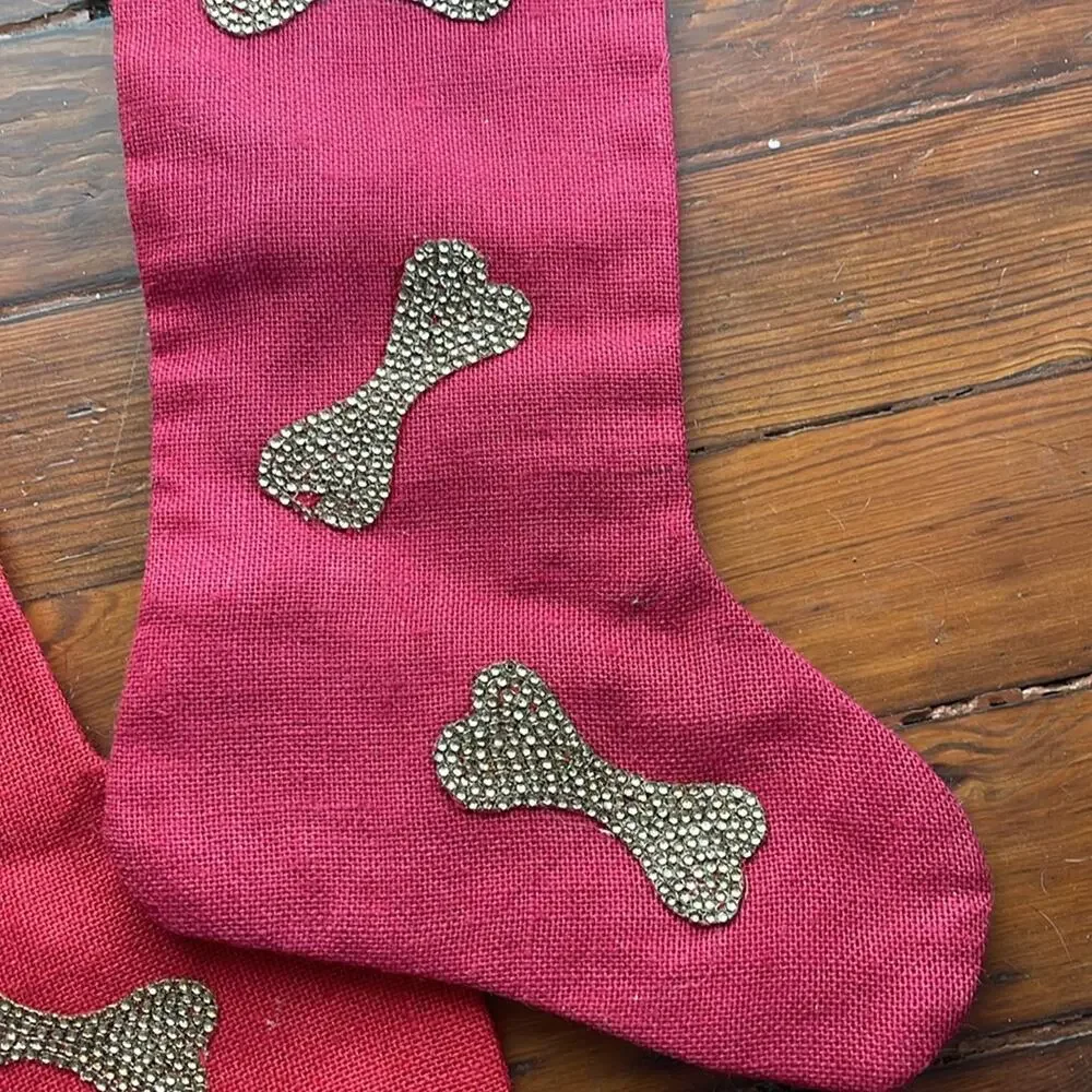 Sleigh Hill Trading Co. rhinestone dog bone appliqué Christmas Holiday stockings